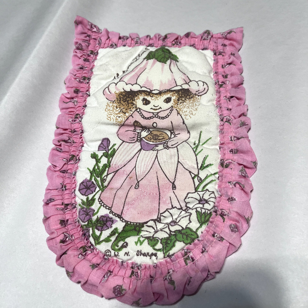 Vintage 1981 Oven Mitt Victoria Plum Sharpe Ltd pot holder pink kitchy Fairy elf